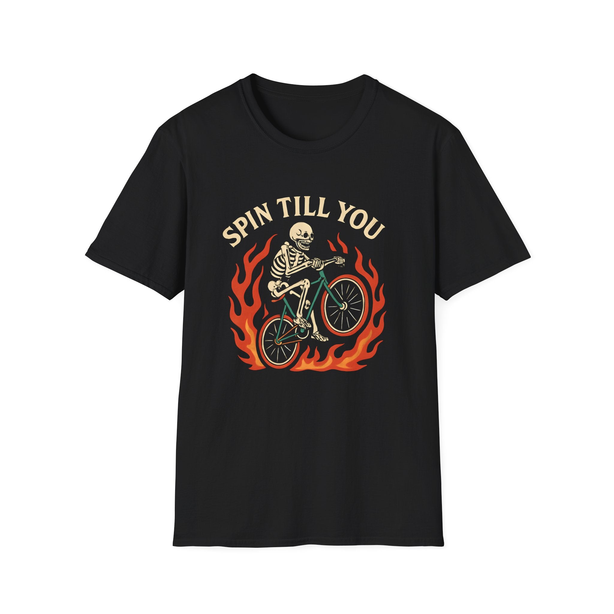 Skeleton Riding Flaming Bicycle T-Shirt